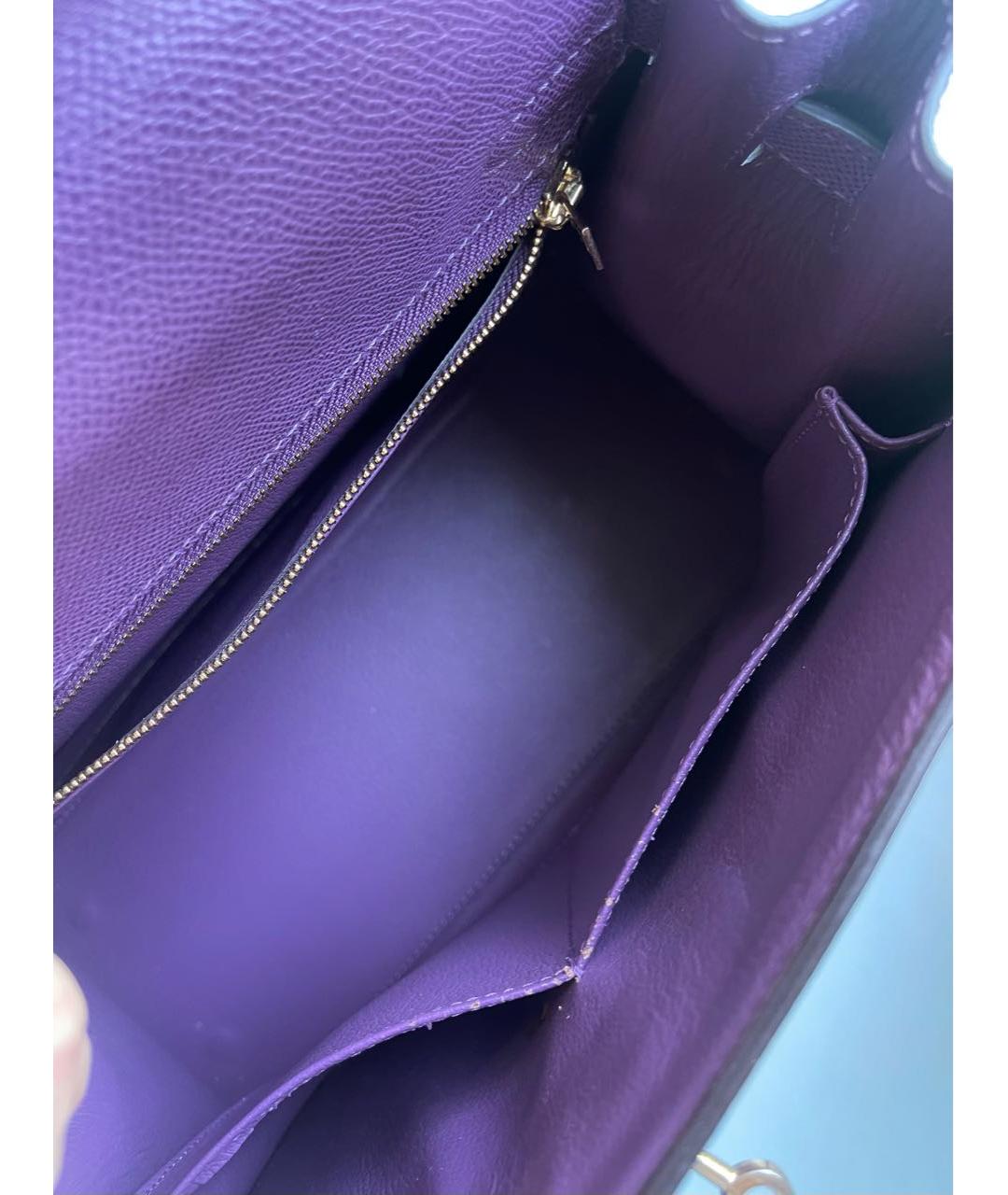 HERMES Фиолетовая кожаная сумка с короткими ручками, фото 4
