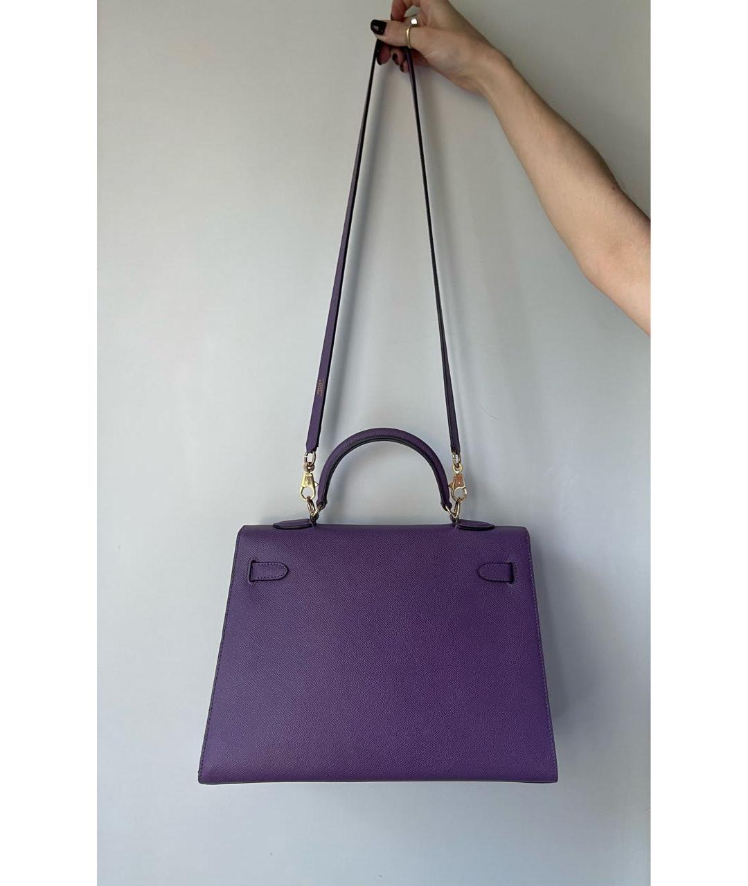 HERMES Фиолетовая кожаная сумка с короткими ручками, фото 3