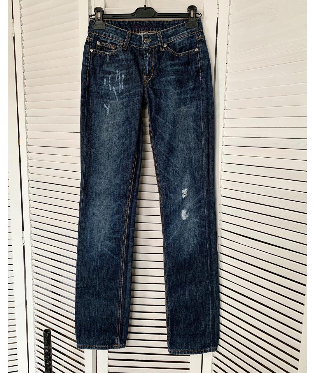 LIU JO Темно-синие хлопко-эластановые прямые джинсы, фото 9