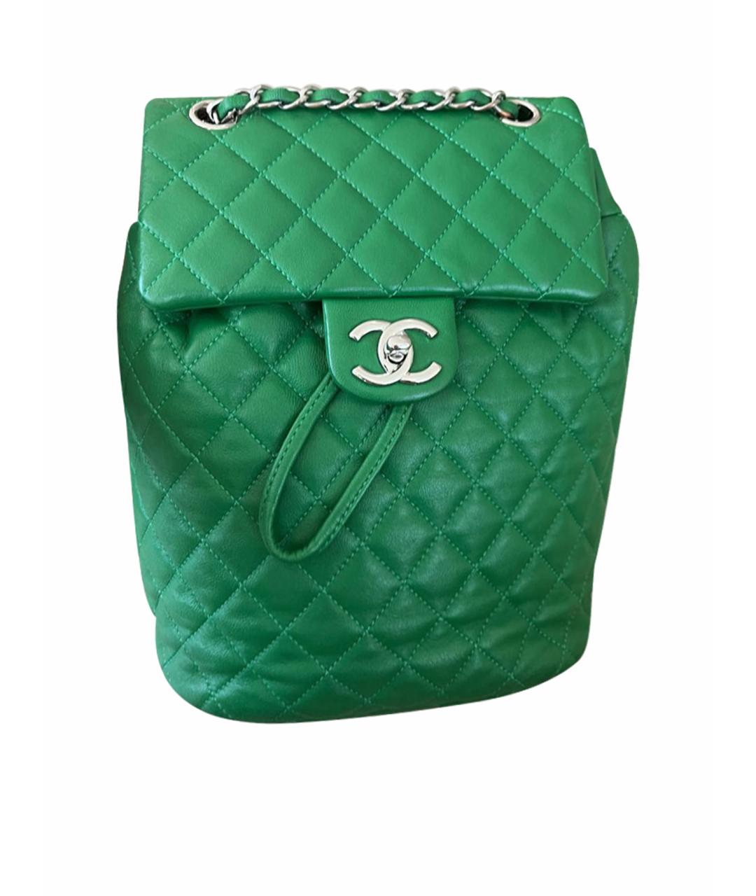 CHANEL PRE-OWNED Зеленый кожаный рюкзак, фото 1