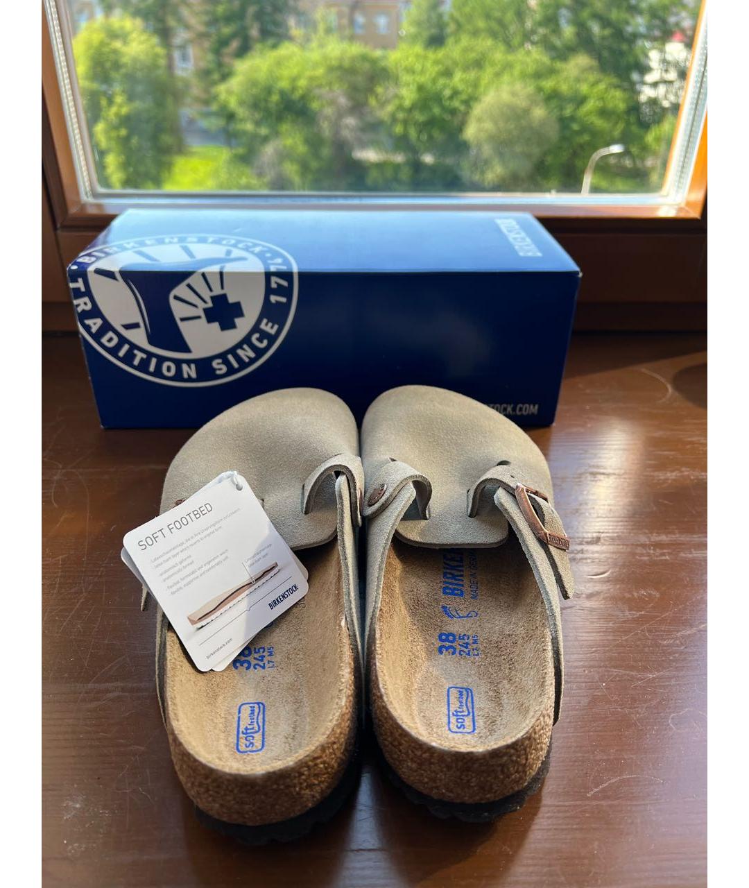 BIRKENSTOCK Бежевые замшевые мюли, фото 5