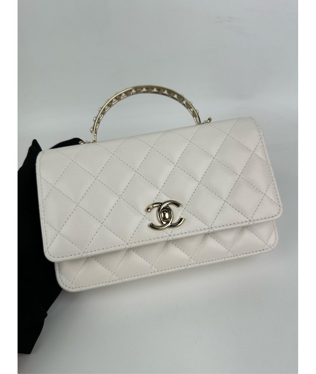 CHANEL Белая кожаная сумка с короткими ручками, фото 7