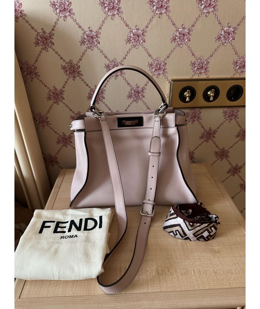 FENDI Розовая кожаная сумка с короткими ручками, фото 6