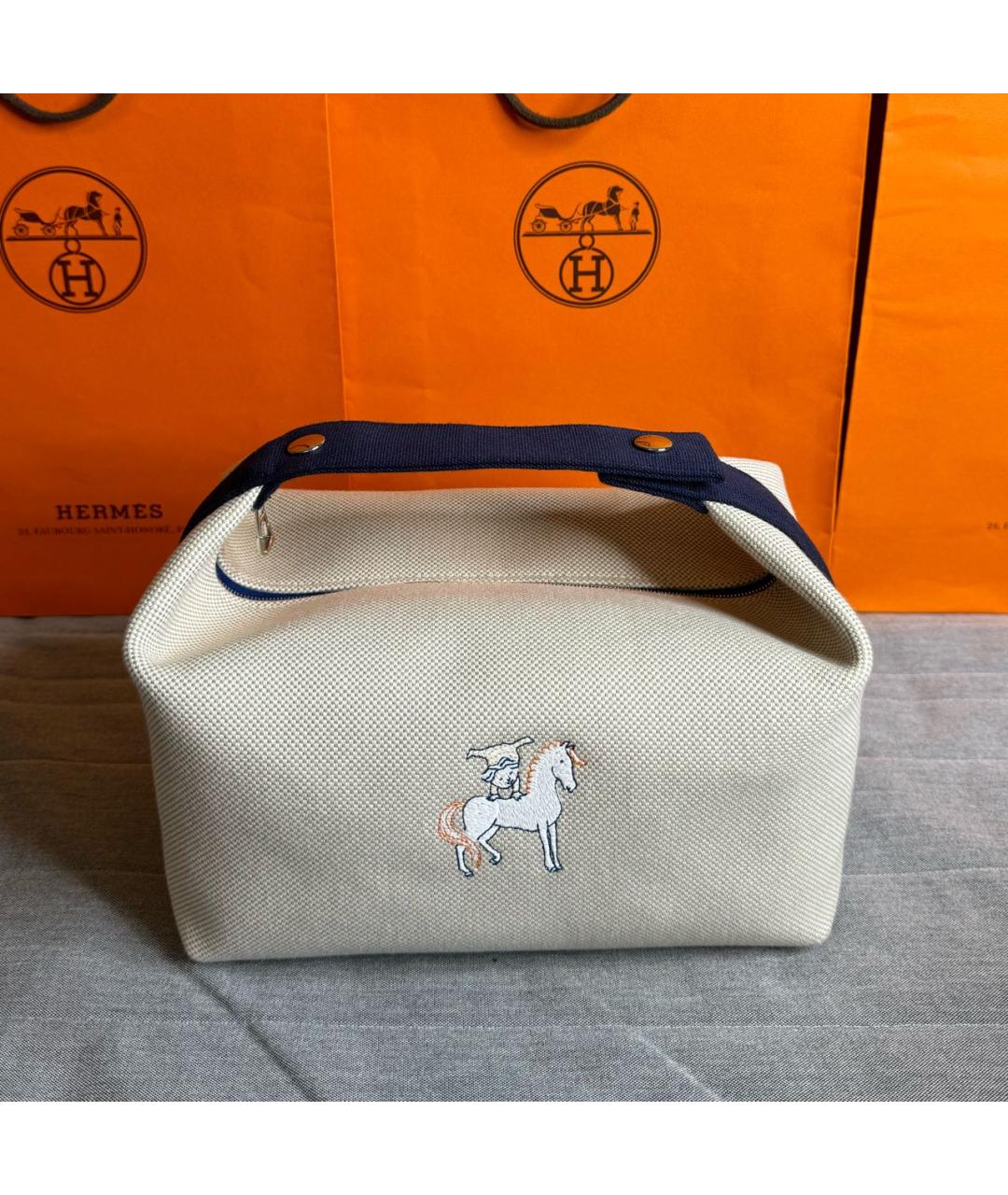 HERMES Бежевая хлопковая косметичка, фото 2