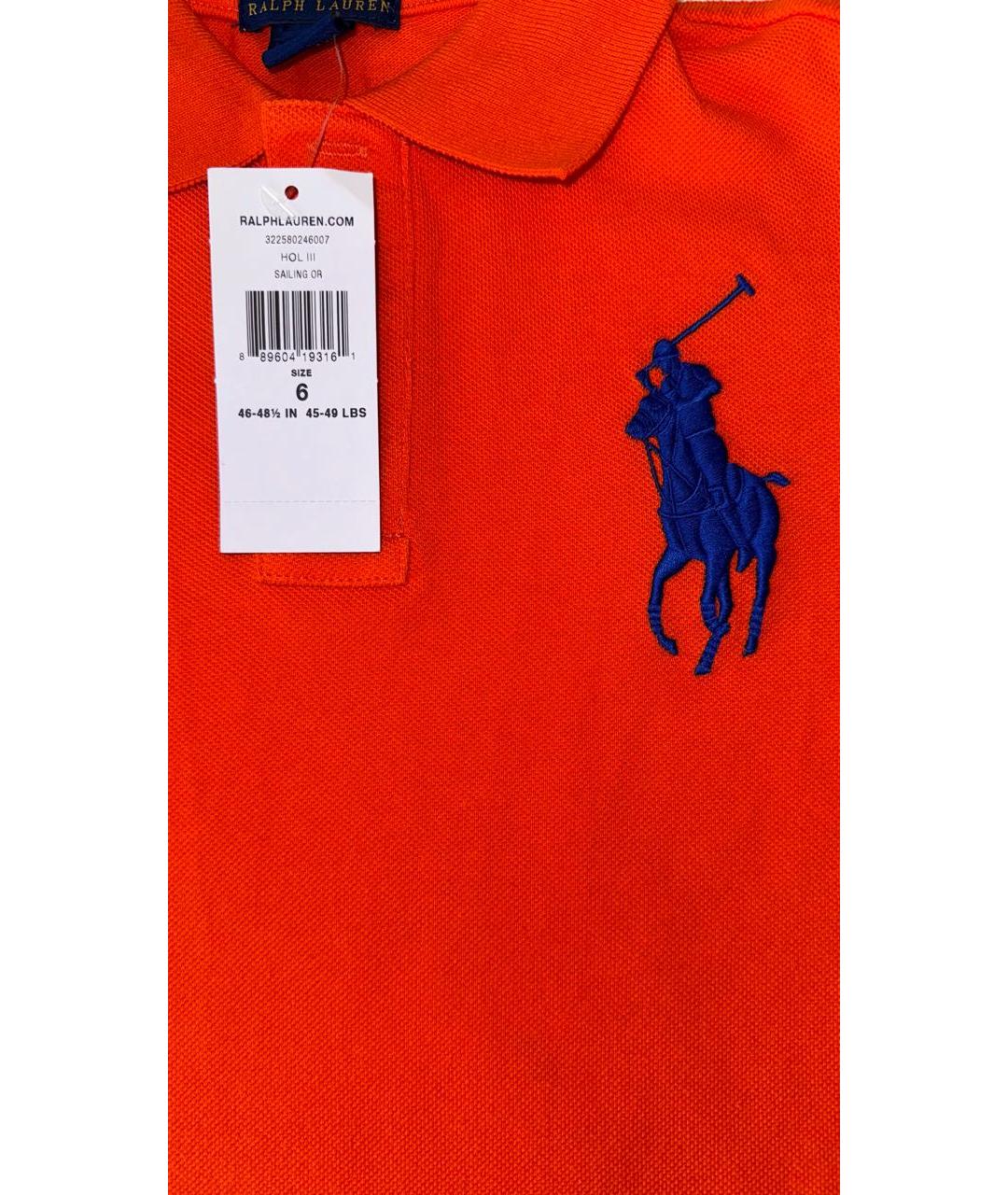 POLO RALPH LAUREN Оранжевая хлопковая детская футболка, фото 4