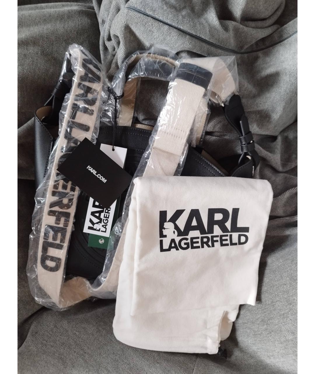 KARL LAGERFELD Черная кожаная сумка тоут, фото 6