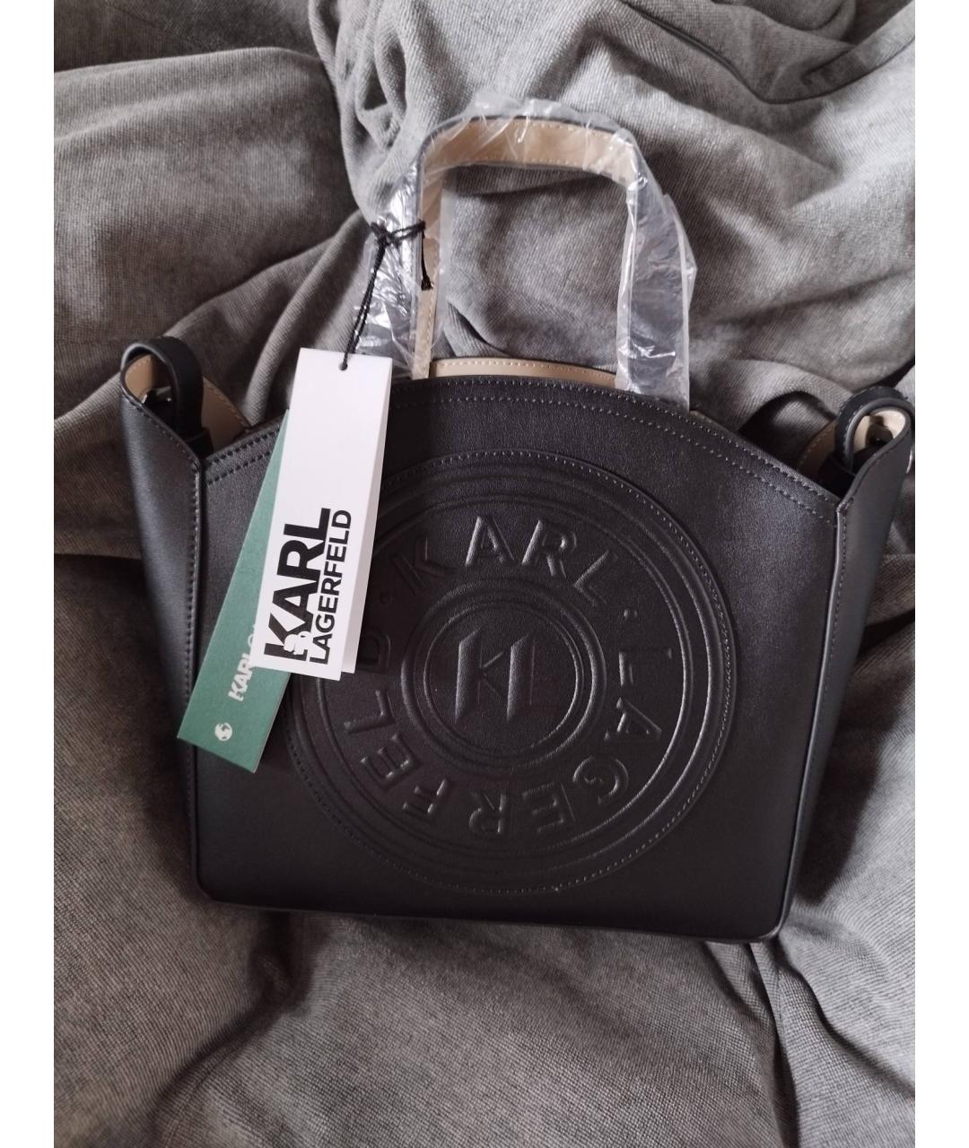 KARL LAGERFELD Черная кожаная сумка тоут, фото 5