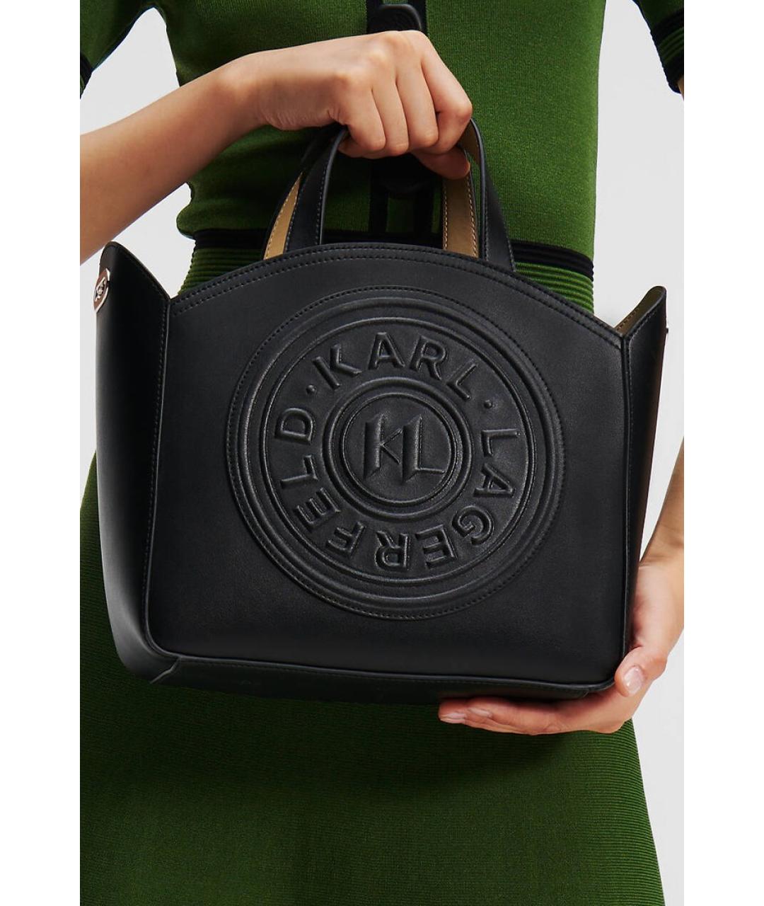 KARL LAGERFELD Черная кожаная сумка тоут, фото 2