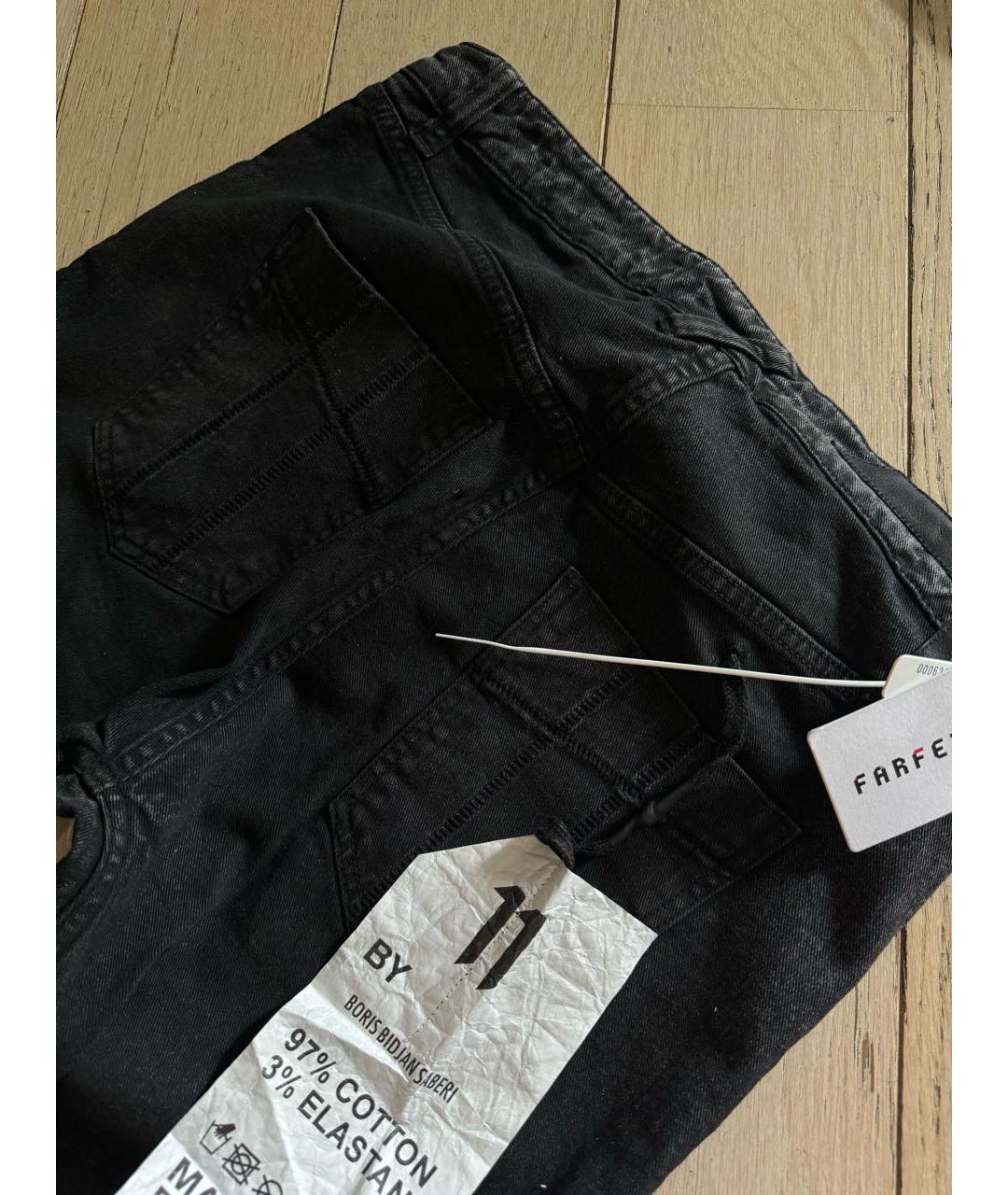 11 BY BORIS BIDJAN SABERI Черные хлопко-эластановые джинсы, фото 3