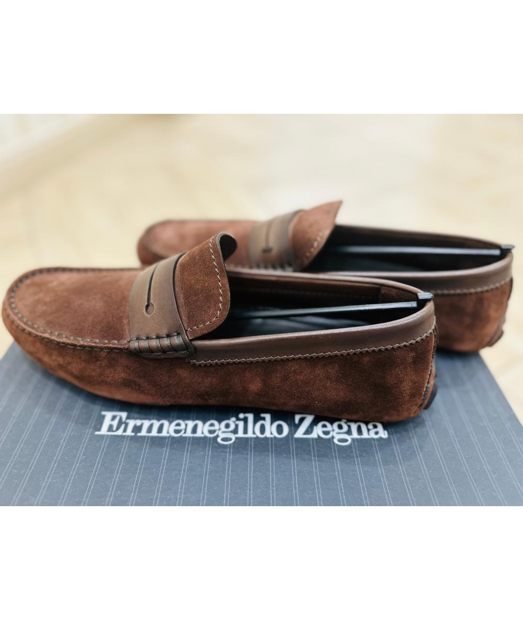 ERMENEGILDO ZEGNA Коричневые замшевые мокасины, фото 5