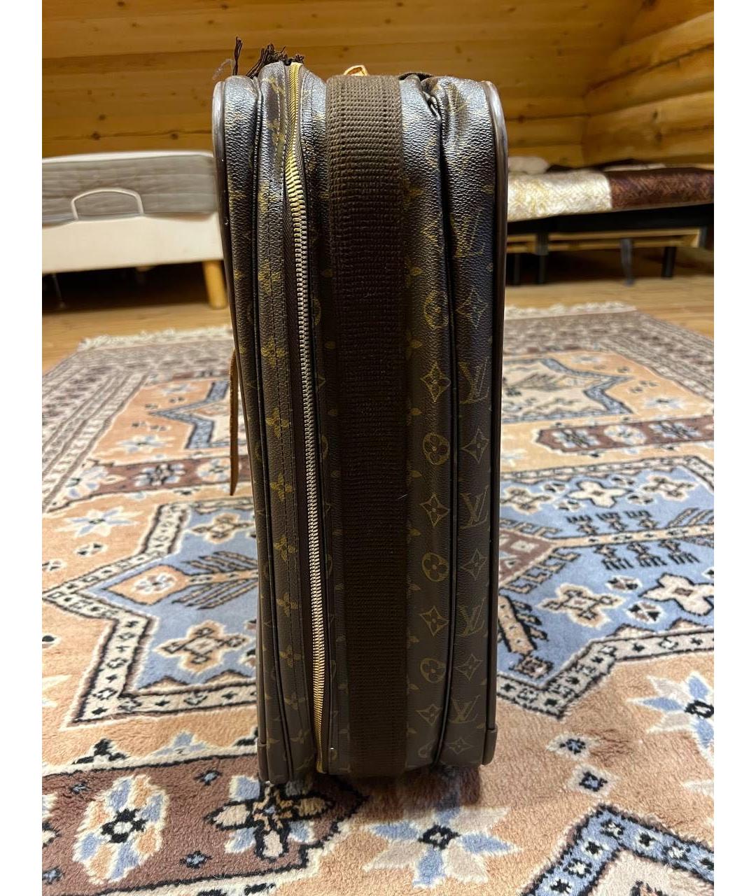 LOUIS VUITTON Коричневый кожаный чемодан, фото 7
