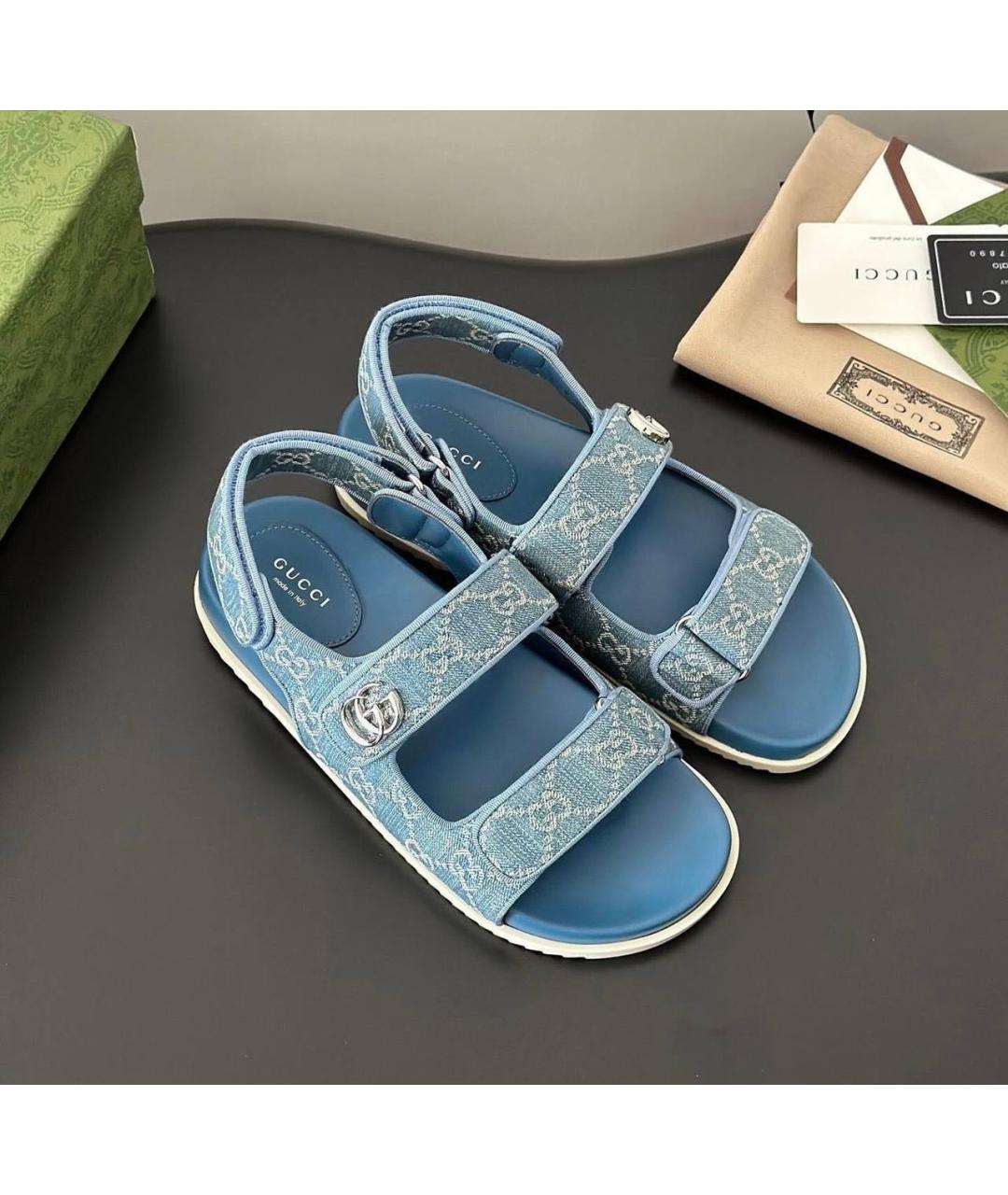GUCCI Голубые текстильные сандалии, фото 4