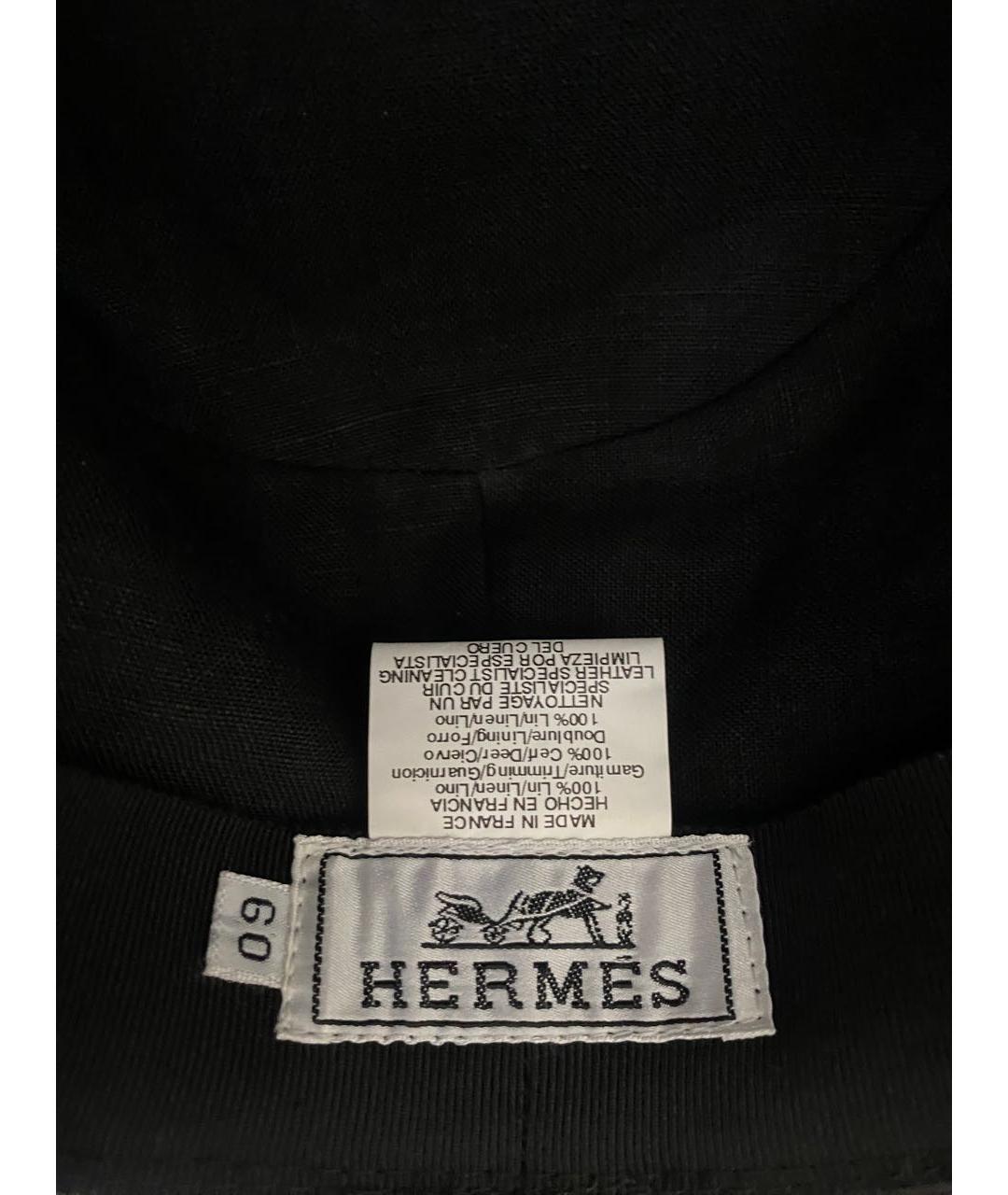 HERMES Черная льняная шляпа, фото 6