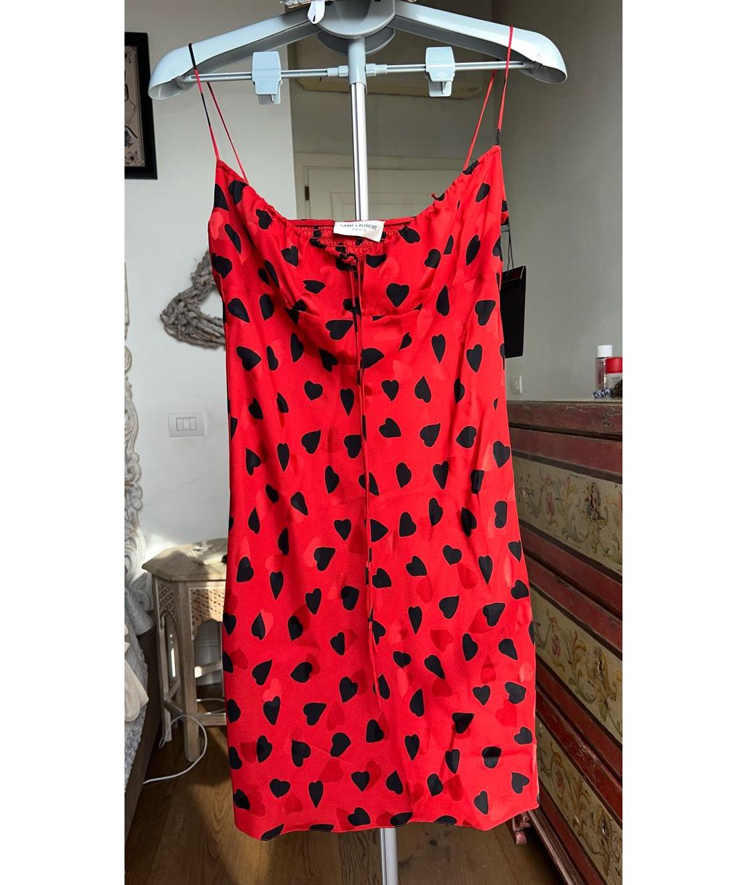 SAINT LAURENT Красное шелковое коктейльное платье, фото 2