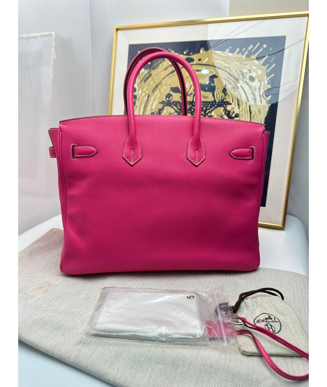 HERMES Розовая кожаная сумка с короткими ручками, фото 8