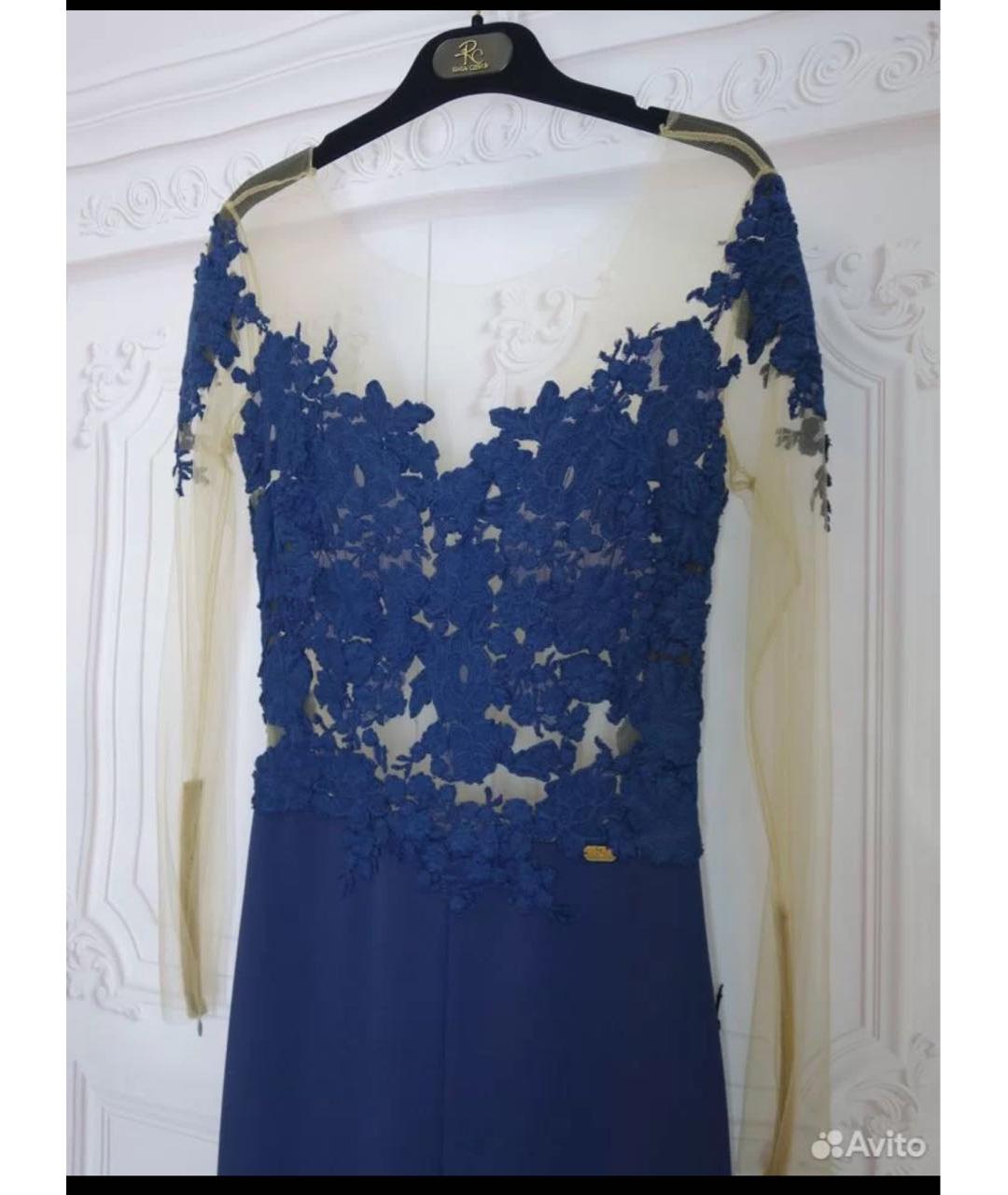 RHEA COSTA Синее кружевное вечернее платье, фото 4