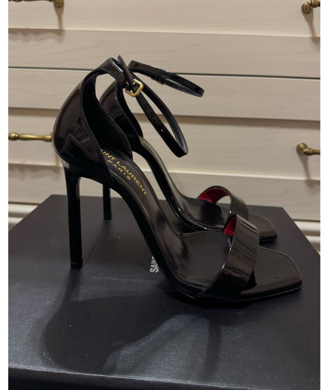 SAINT LAURENT Черные босоножки из лакированной кожи, фото 6