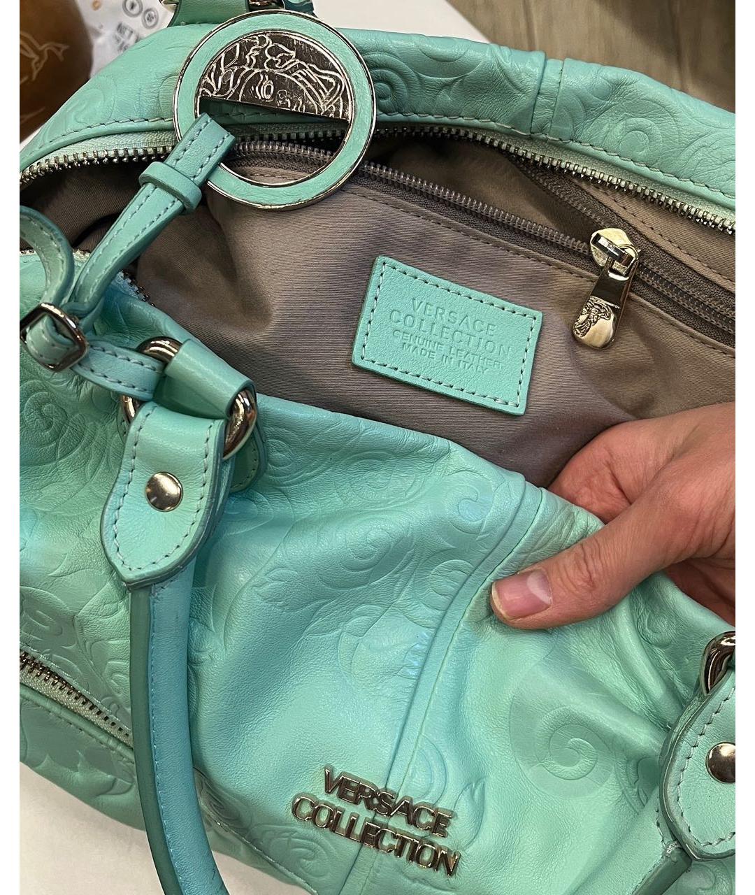 VERSACE COLLECTION Бирюзовая кожаная сумка тоут, фото 2