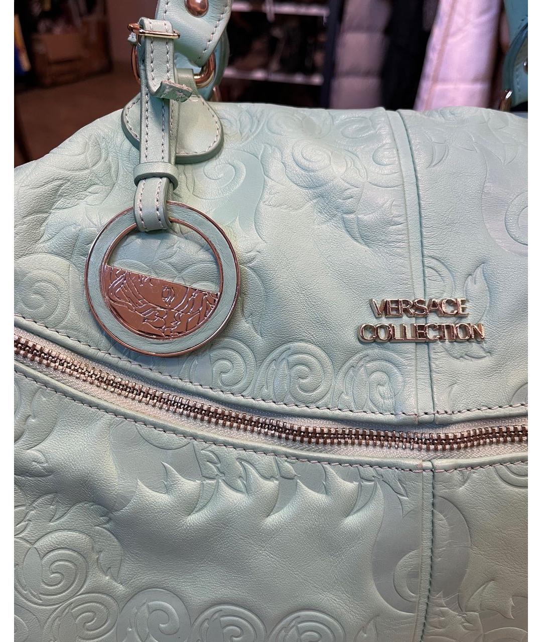 VERSACE COLLECTION Бирюзовая кожаная сумка тоут, фото 4