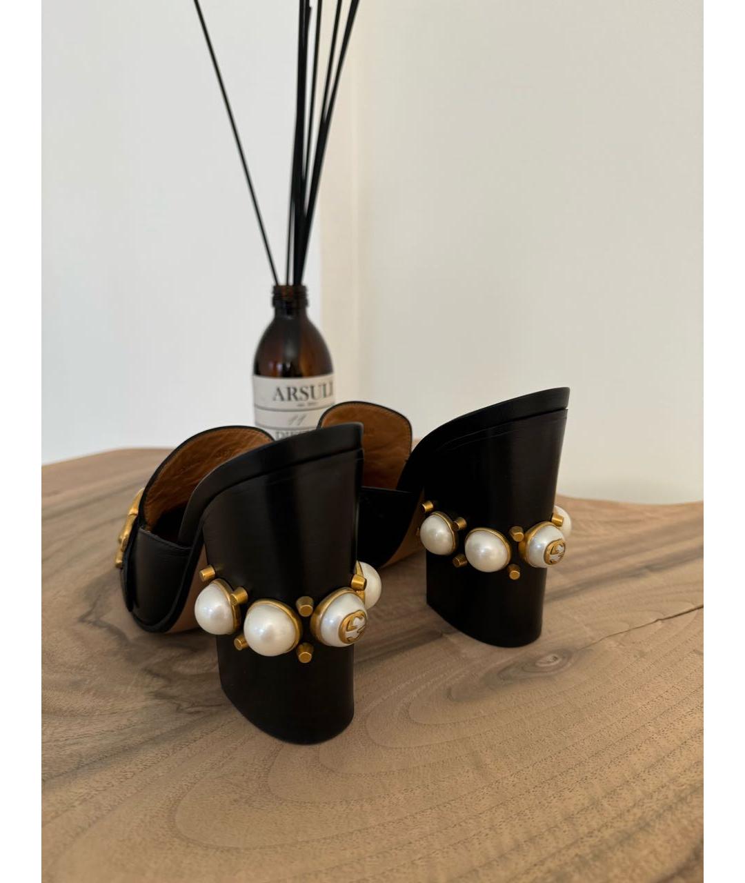 GUCCI Черные кожаные сабо, фото 4