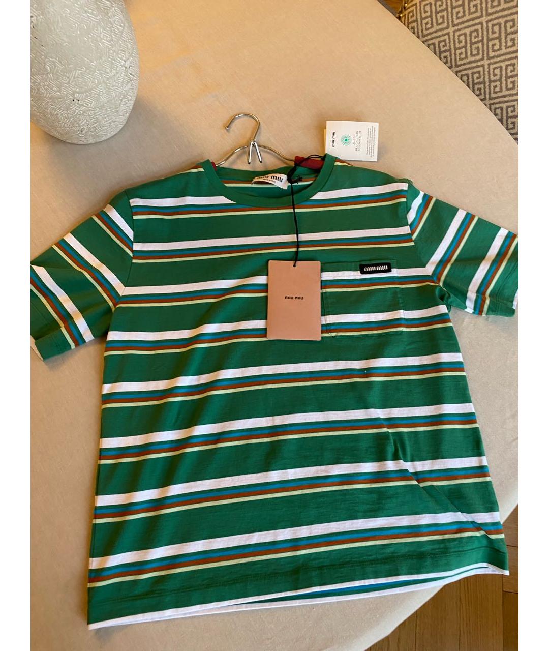 MIU MIU Зеленая хлопковая футболка, фото 4