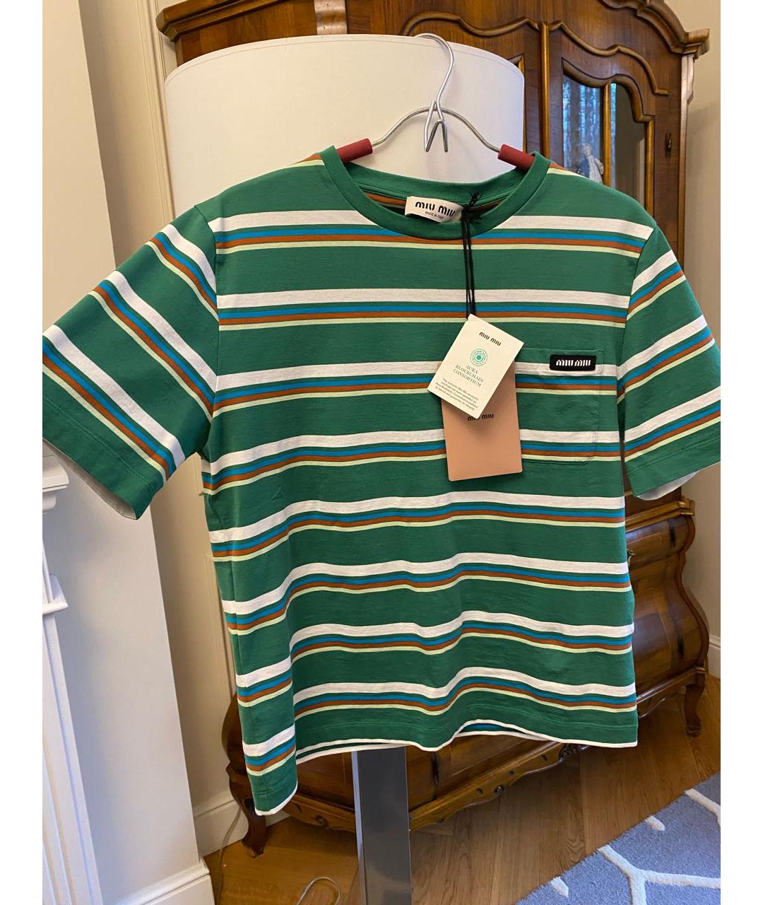 MIU MIU Зеленая хлопковая футболка, фото 3