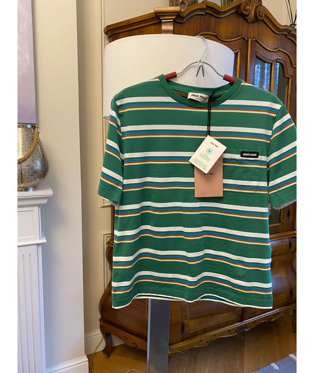 MIU MIU Зеленая хлопковая футболка, фото 2