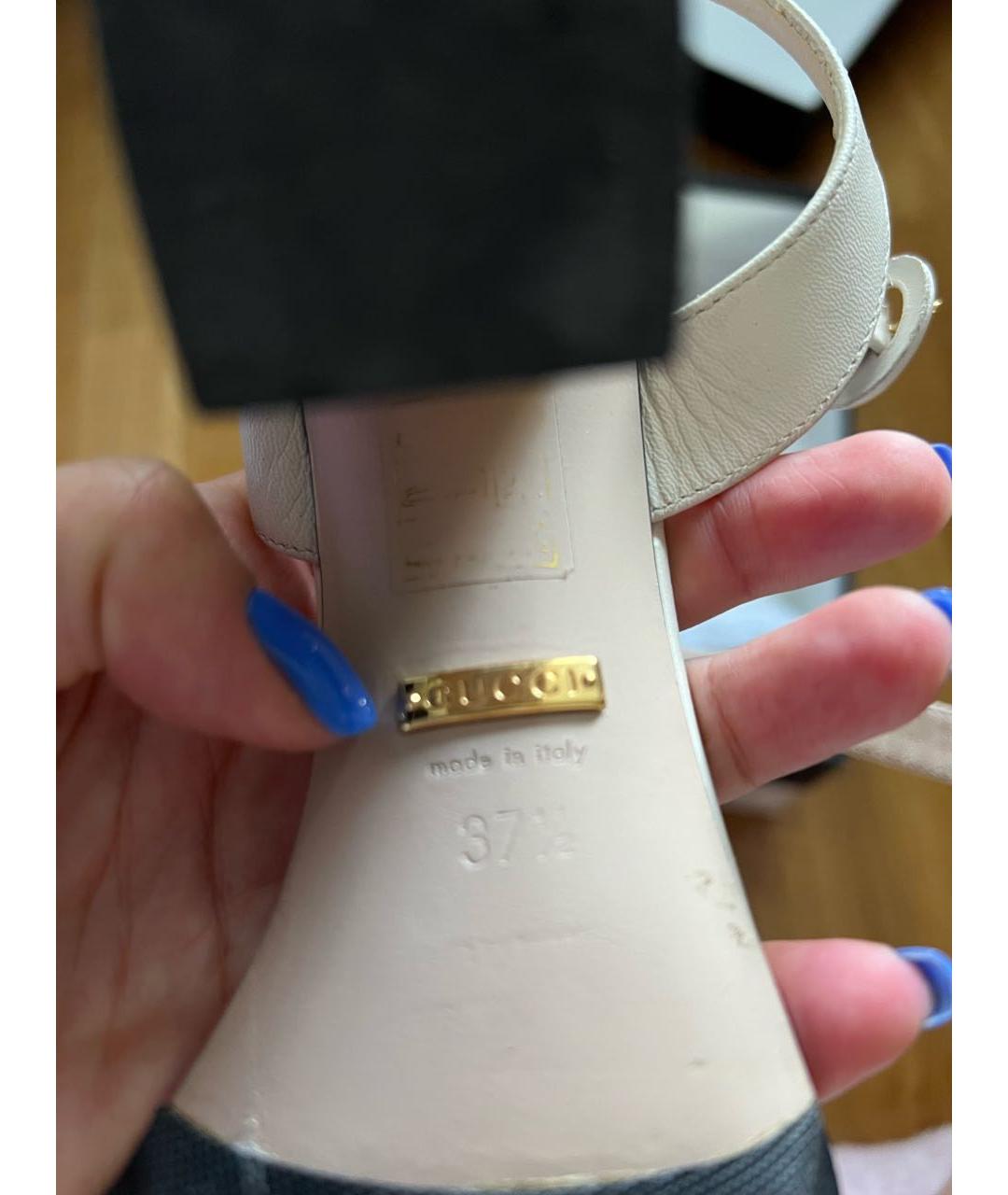 GUCCI Белые кожаные босоножки, фото 5