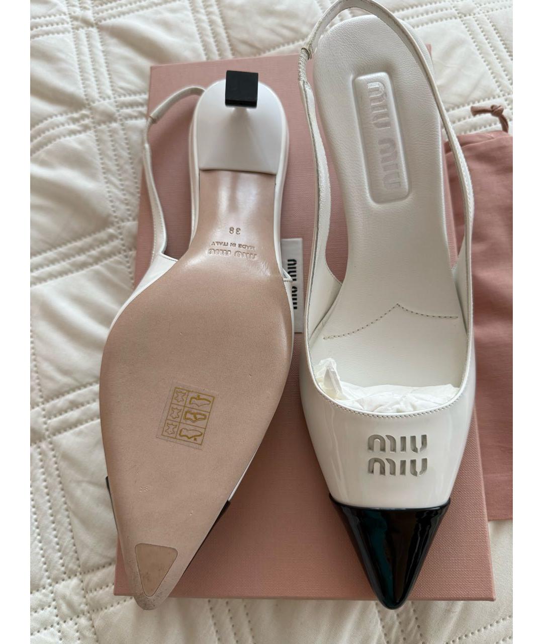 MIU MIU Белые кожаные лодочки на низком каблуке, фото 7