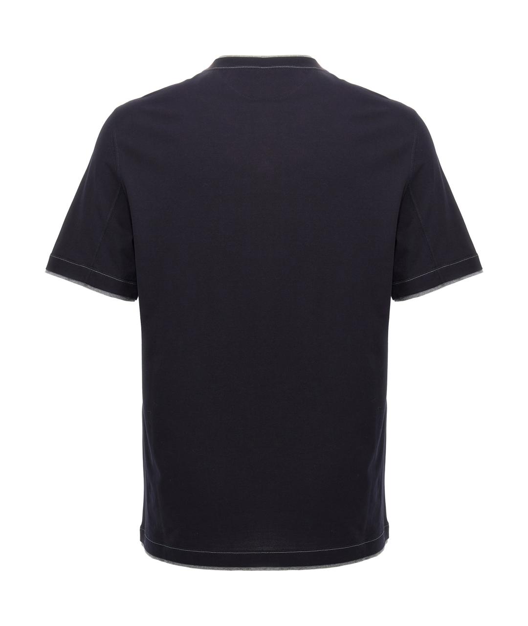 BRUNELLO CUCINELLI Темно-синяя хлопковая футболка, фото 2