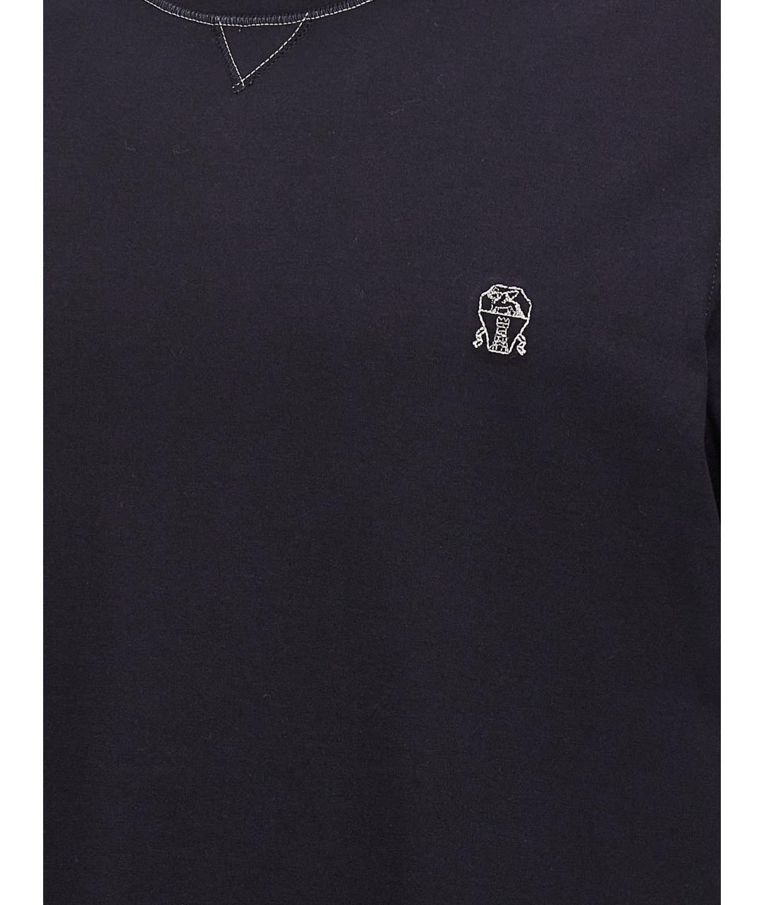 BRUNELLO CUCINELLI Темно-синяя хлопковая футболка, фото 4