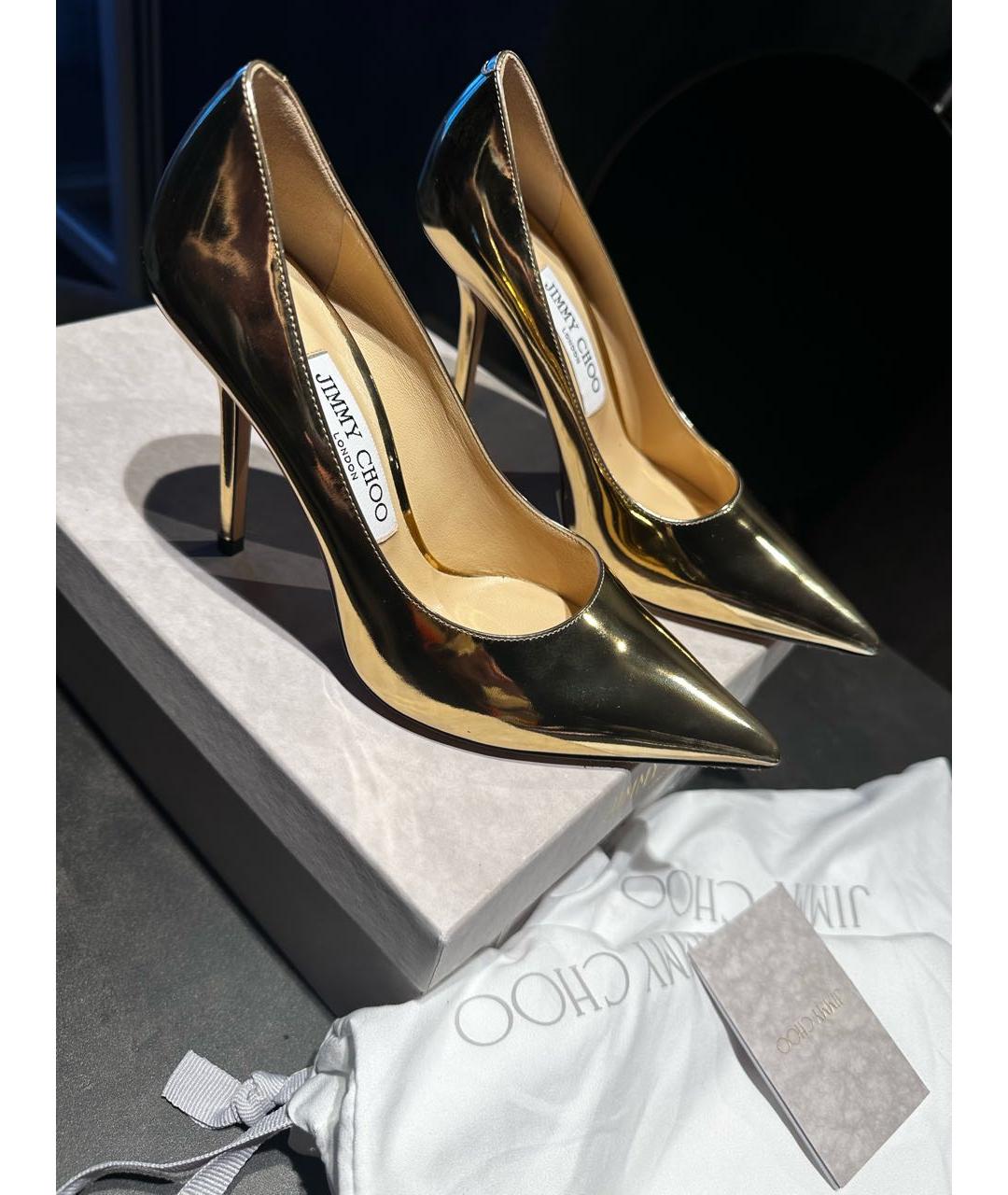 JIMMY CHOO Золотые кожаные туфли, фото 5