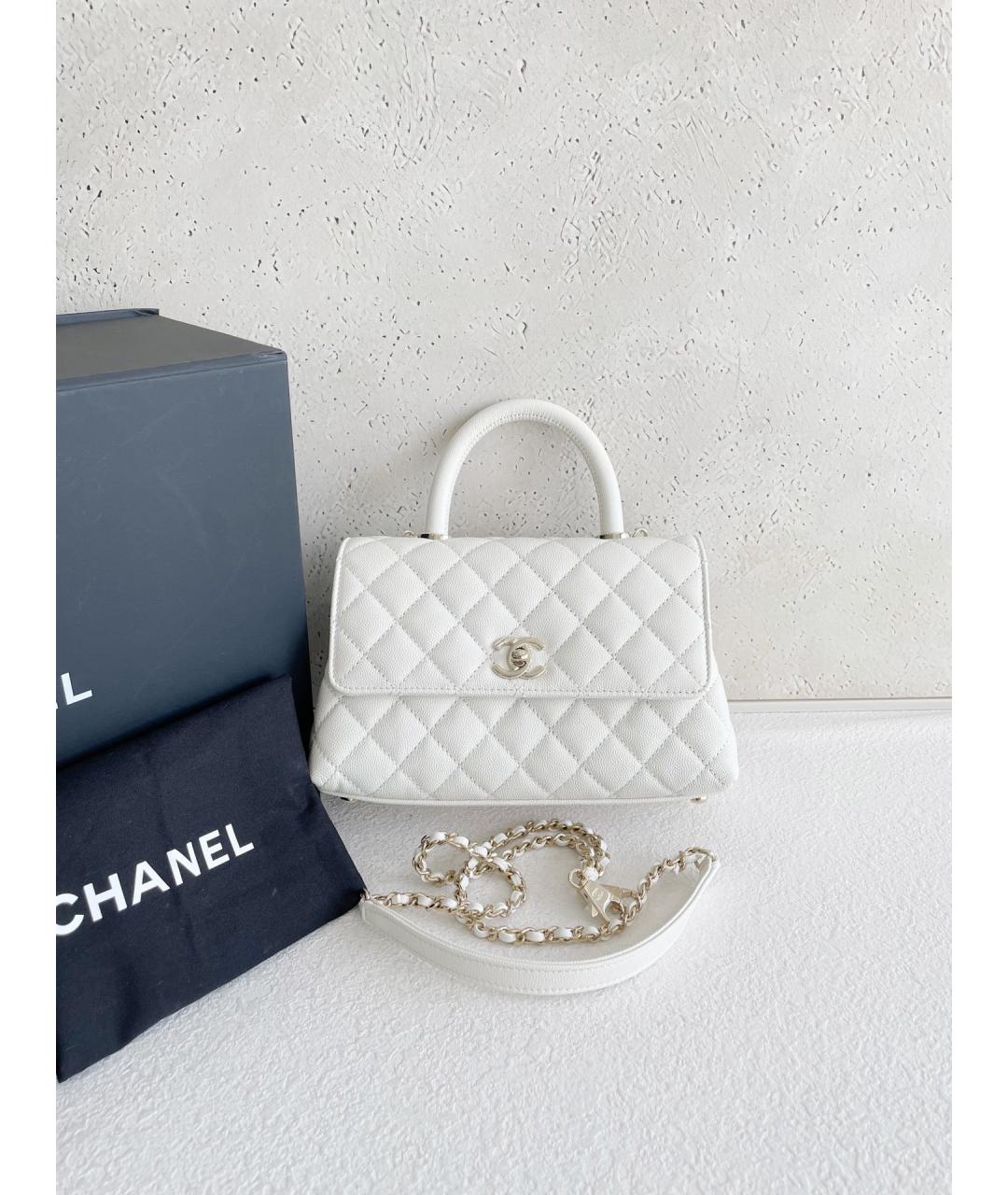 CHANEL Белая кожаная сумка с короткими ручками, фото 9