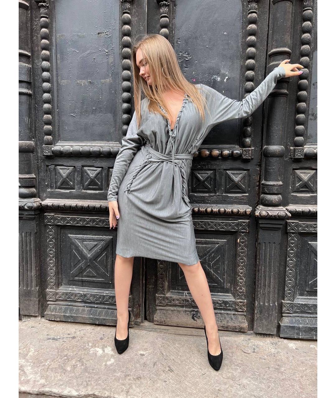 SAINT LAURENT Серое шелковое повседневное платье, фото 6