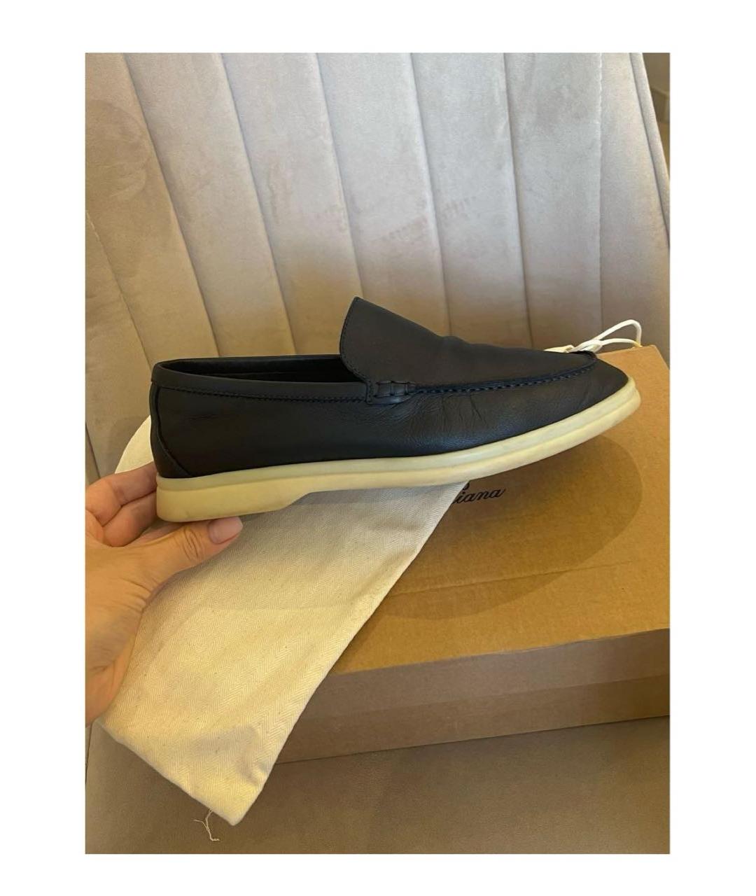 LORO PIANA Темно-синие кожаные лоферы, фото 4