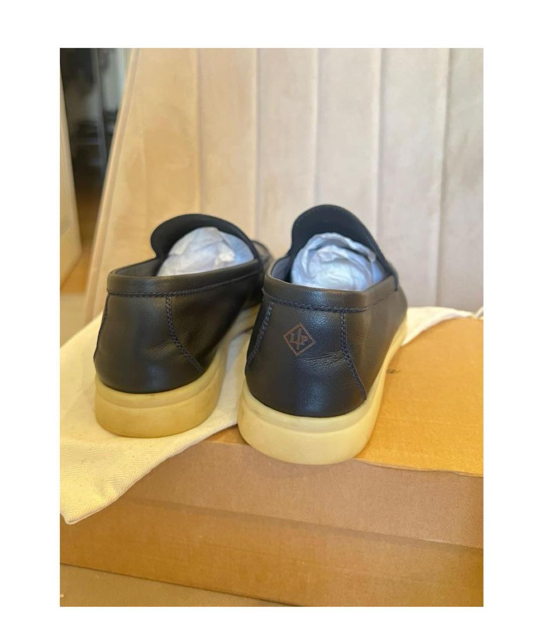 LORO PIANA Темно-синие кожаные лоферы, фото 3