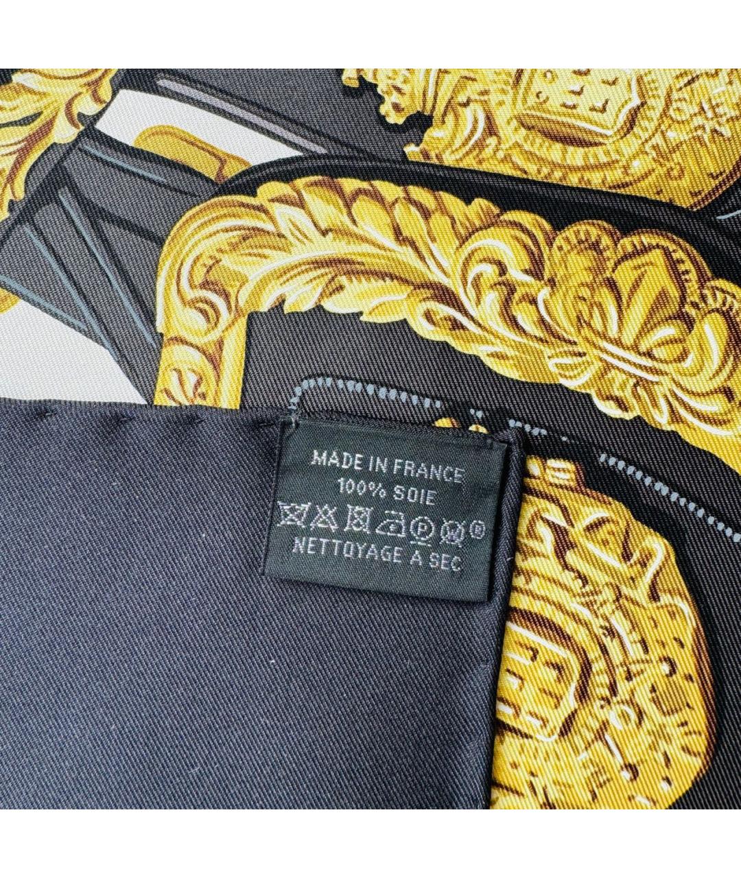 HERMES Черный шелковый платок, фото 5