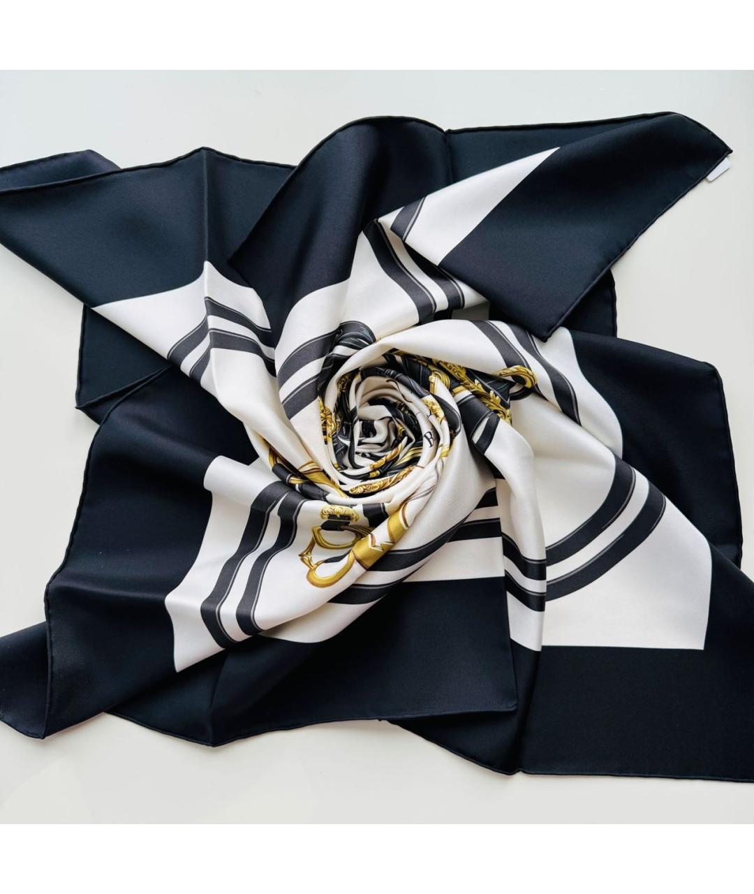 HERMES Черный шелковый платок, фото 2
