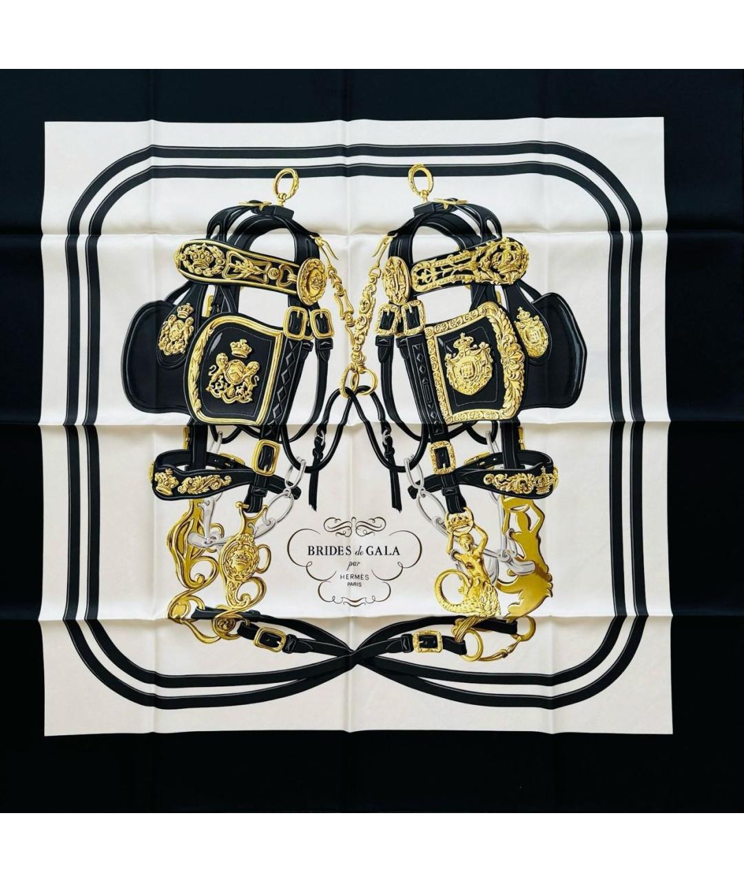 HERMES Черный шелковый платок, фото 6