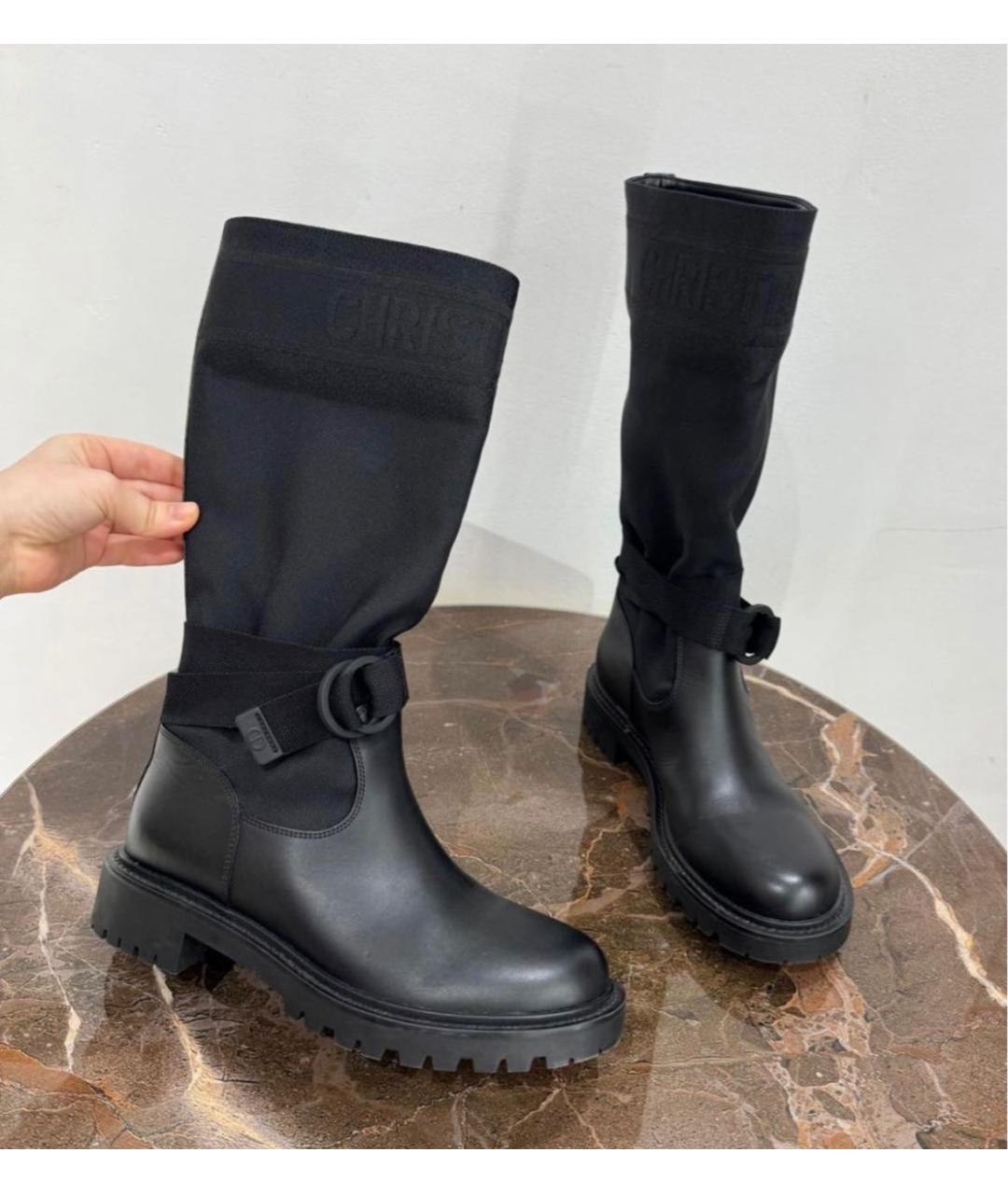 CHRISTIAN DIOR Черные кожаные сапоги, фото 2