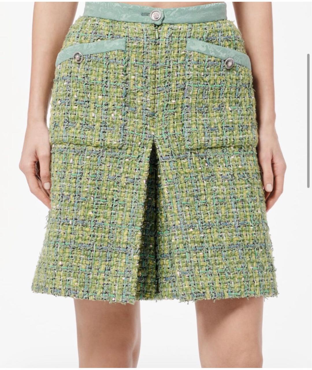 CHANEL PRE-OWNED Зеленая твидовая юбка-шорты, фото 4