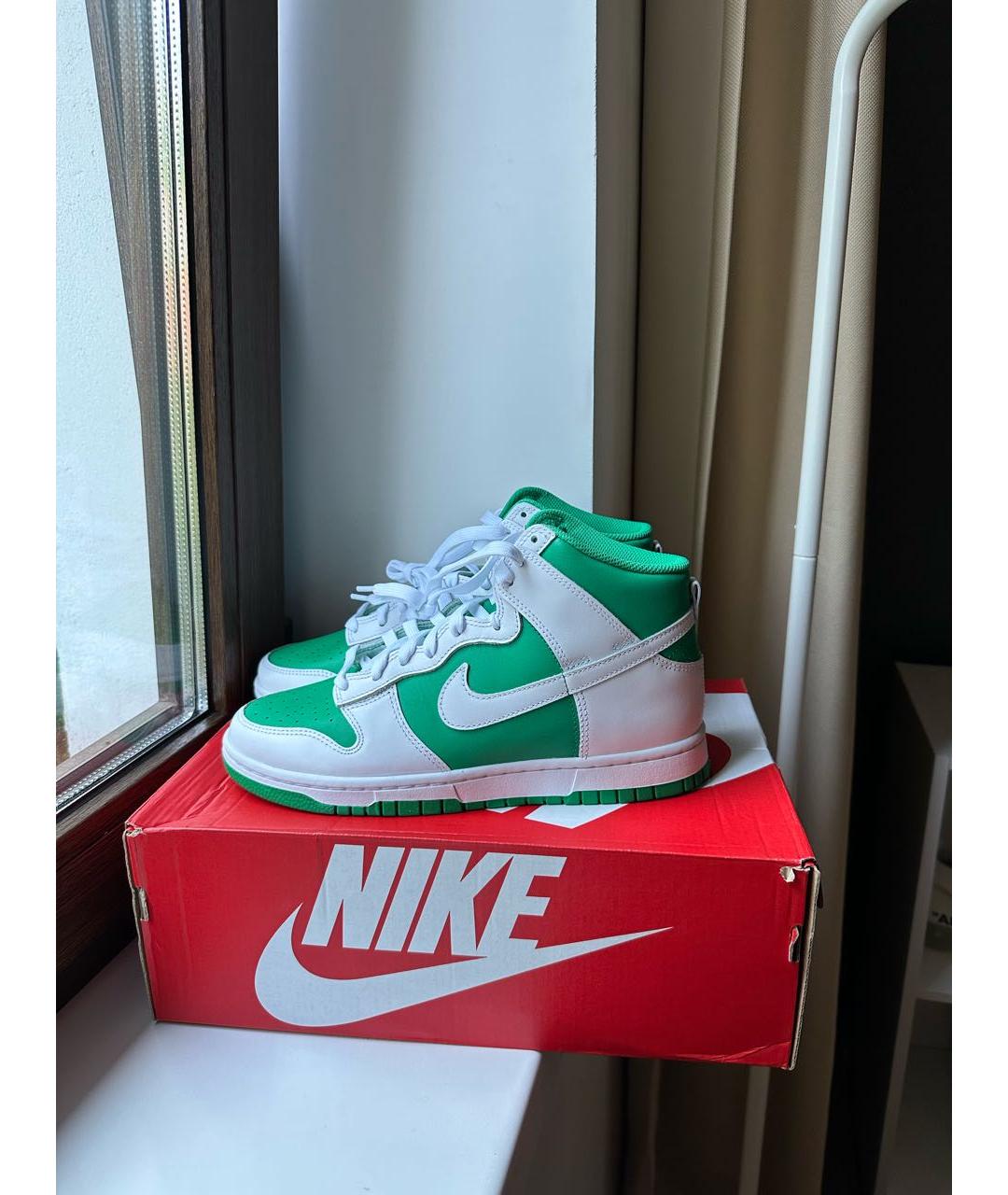 NIKE Зеленые кожаные высокие кроссовки / кеды, фото 2