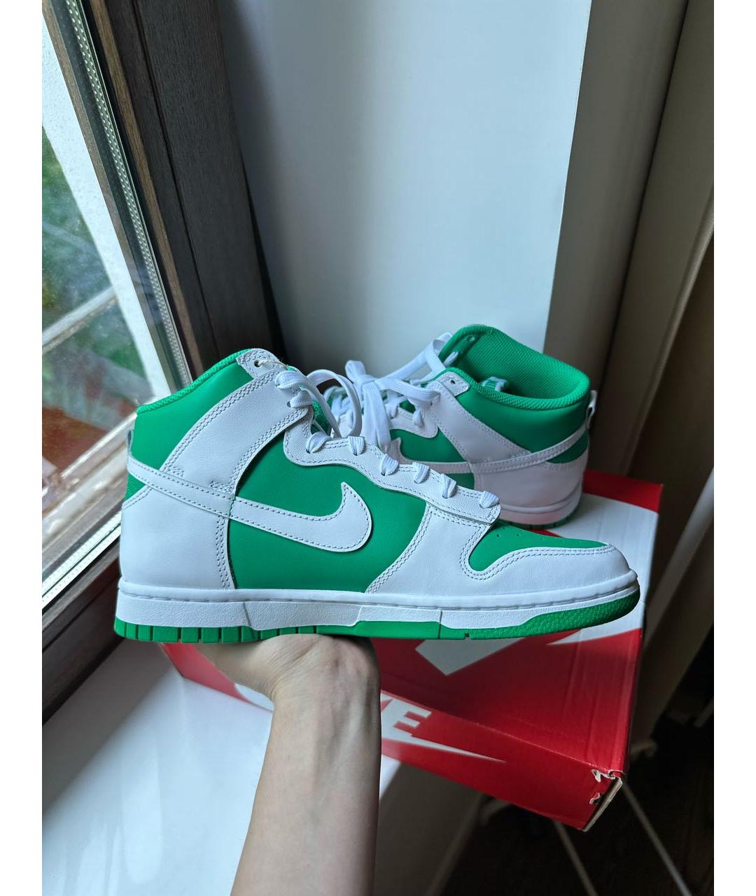 NIKE Зеленые кожаные высокие кроссовки / кеды, фото 5