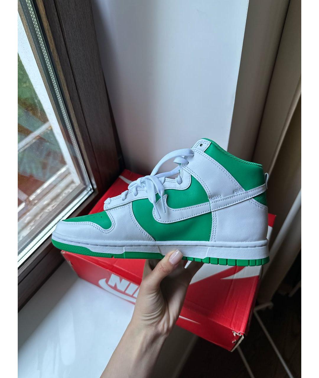 NIKE Зеленые кожаные высокие кроссовки / кеды, фото 6