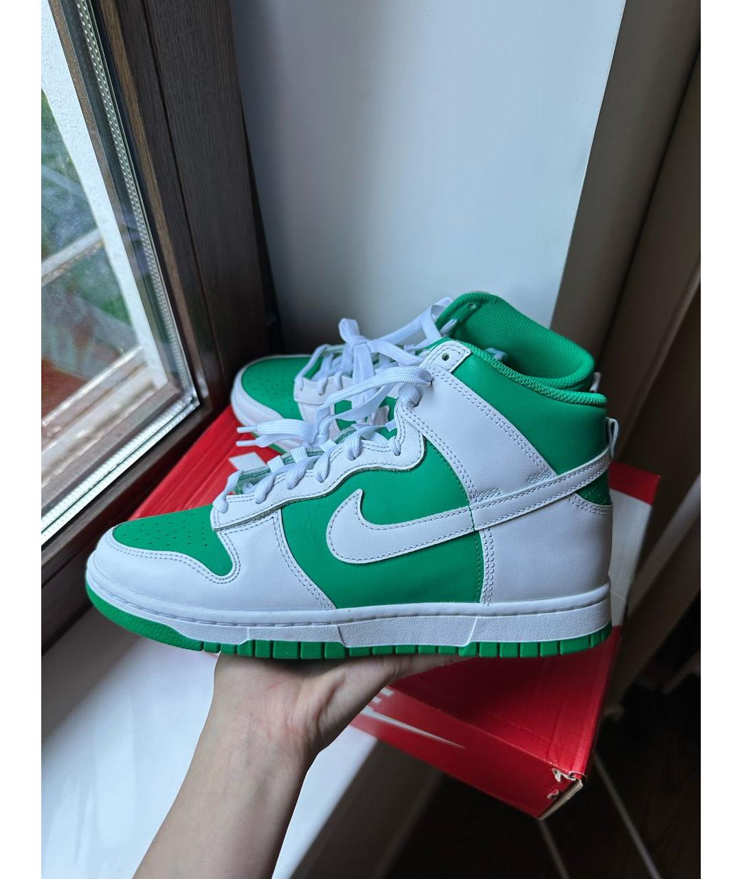 NIKE Зеленые кожаные высокие кроссовки / кеды, фото 3