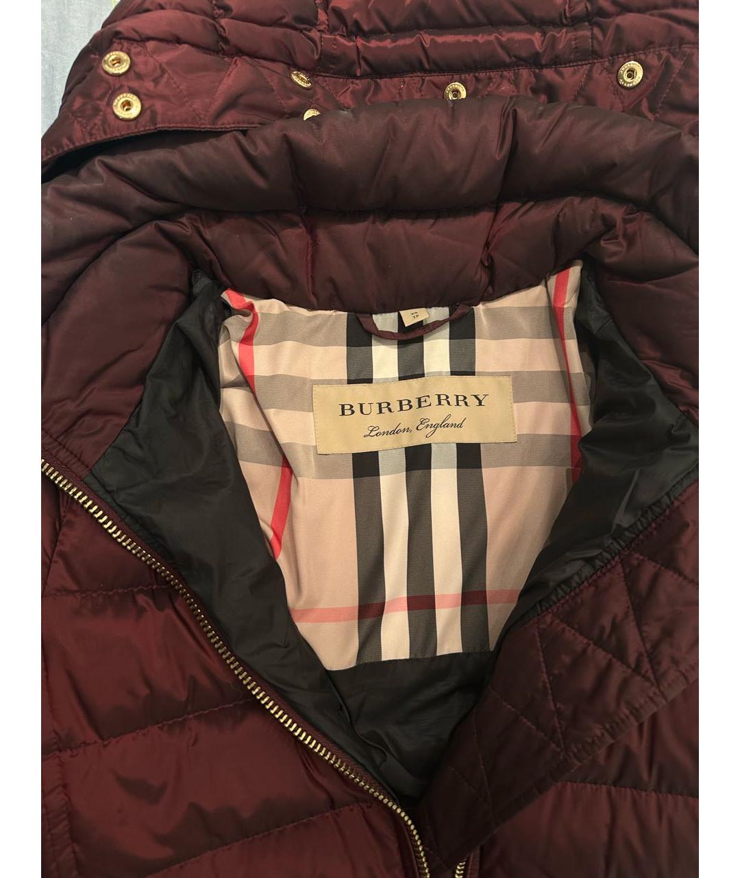 BURBERRY Бордовый полиамидовый пуховик, фото 3