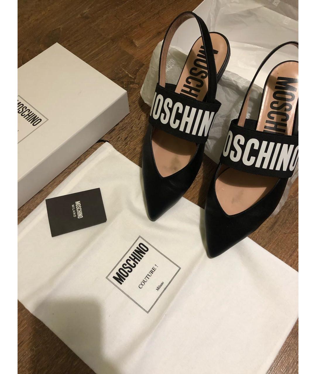 MOSCHINO Черные кожаные мюли, фото 2