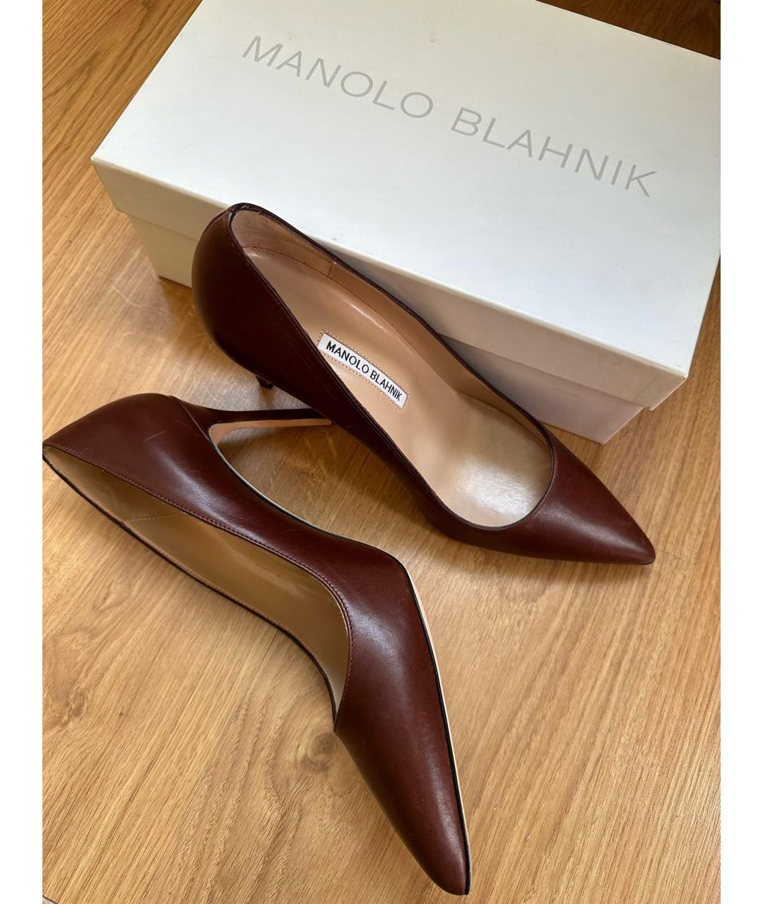 MANOLO BLAHNIK Коричневые кожаные туфли, фото 8