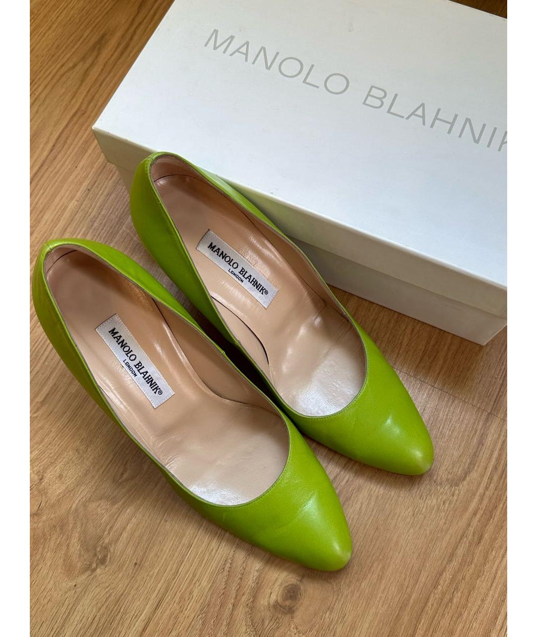 MANOLO BLAHNIK Салатовые кожаные туфли, фото 2