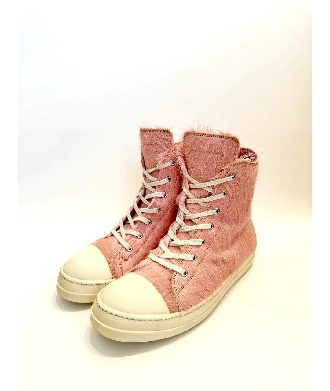 RICK OWENS Розовые кожаные высокие кроссовки / кеды, фото 2
